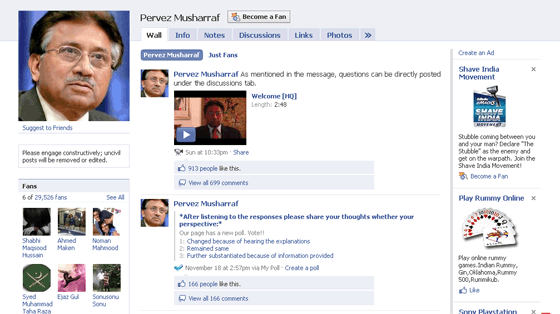 Musharraf On Facebook
